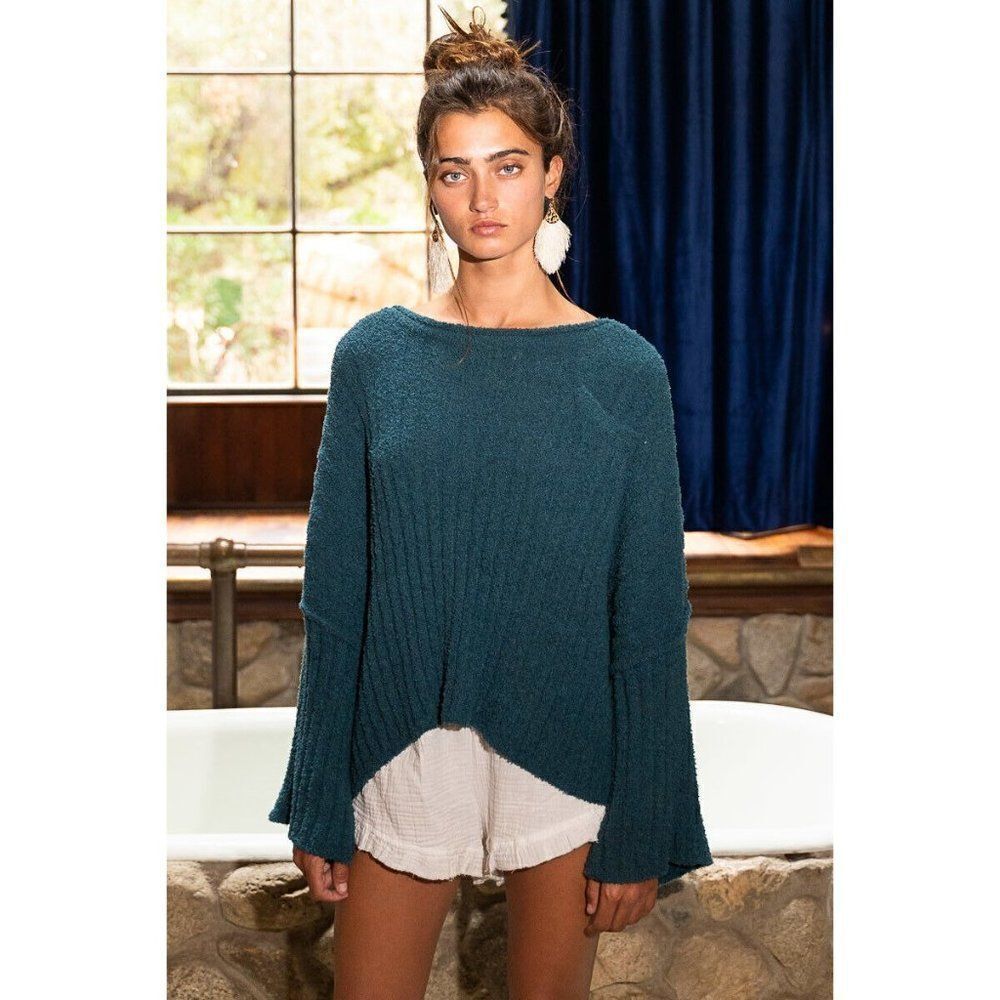 SALE! POL Cozy Chenille Slouchy Berber Sweater Blanket Forest Green YKT486